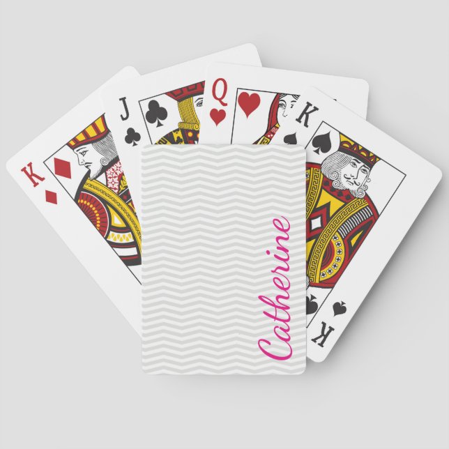Glamorous Simplicity Gray Chevron with Bold Name Poker Cards (Back)