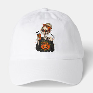 Glamorous Skeleton Coffee Halloween Pumpkin Bow T- Hat