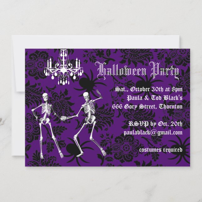 Glamorous Skeletons Halloween Costume Party purple Invitation (Front)