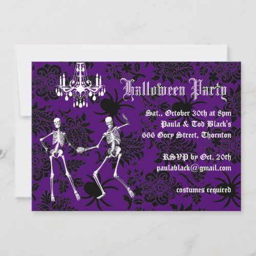 Glamorous Skeletons Halloween Costume Party purple Invitation