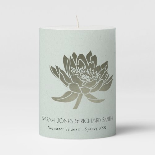 GLAMOROUS SKY BLUE SILVER LOTUS SAVE THE DATE GIFT PILLAR CANDLE