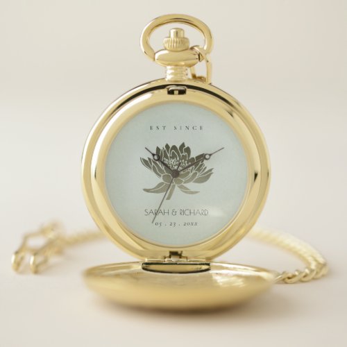 GLAMOROUS SKY BLUE SILVER LOTUS SAVE THE DATE GIFT POCKET WATCH