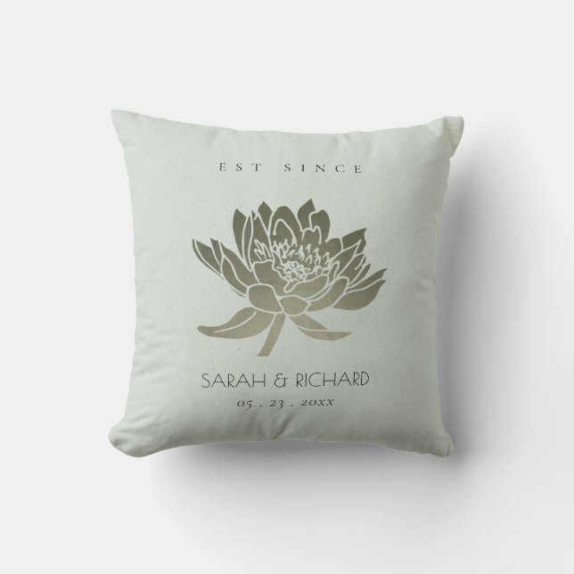 GLAMOROUS SKY BLUE SILVER LOTUS SAVE THE DATE GIFT THROW PILLOW (Front)