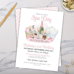 Glamorous Spa Day Champagne Chocolate Birthday Invitation