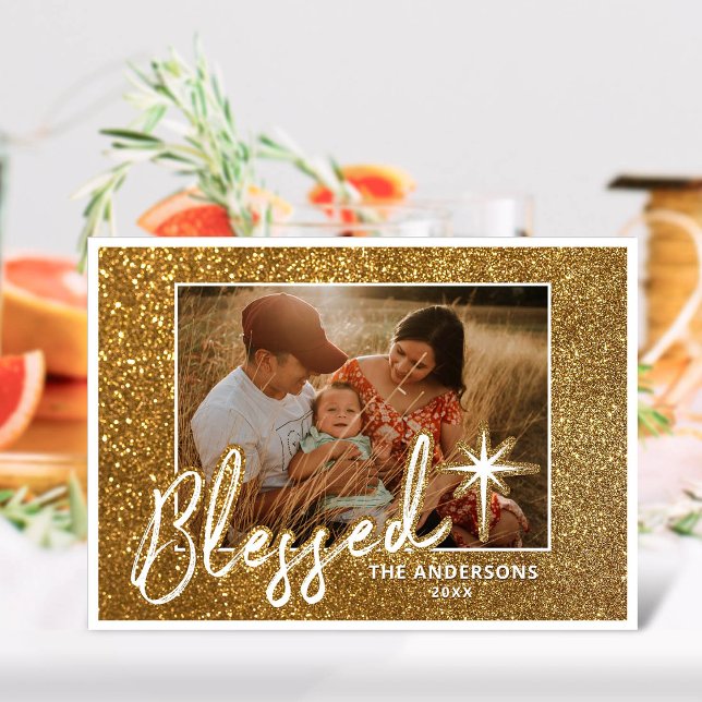 Glamorous Sparkle Glitter Blessed Happy Holidays Holiday Card (Creator Uploaded)