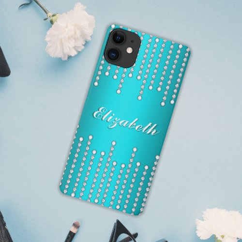 Glamorous Sparkling Jewels Aqua  iPhone 11 Case