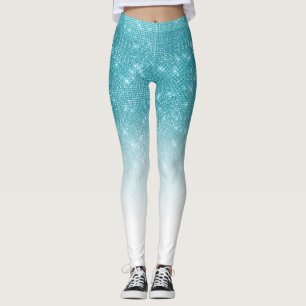 Glamorous Sparkly Aqua Blue Glitter Sequin Ombre Leggings