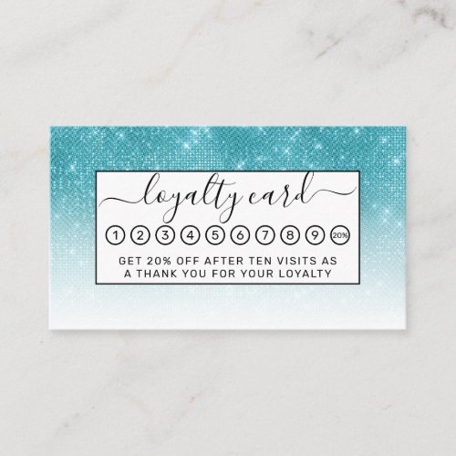 Glamorous Sparkly Aqua Blue Glitter Sequin Ombre Loyalty Card