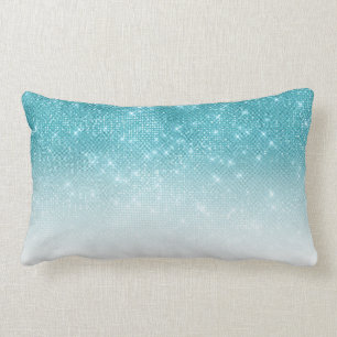 Glamorous Sparkly Aqua Blue Glitter Sequin Ombre Lumbar Pillow