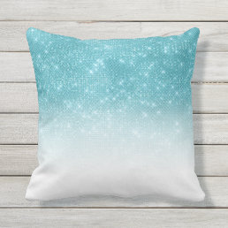 Glamorous Sparkly Aqua Blue Glitter Sequin Ombre Outdoor Pillow