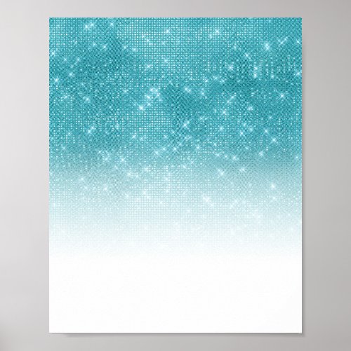 Glamorous Sparkly Aqua Blue Glitter Sequin Ombre Poster