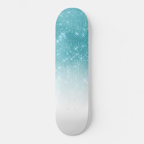 Glamorous Sparkly Aqua Blue Glitter Sequin Ombre Skateboard