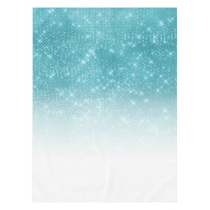 Glamorous Sparkly Aqua Blue Glitter Sequin Ombre Tablecloth