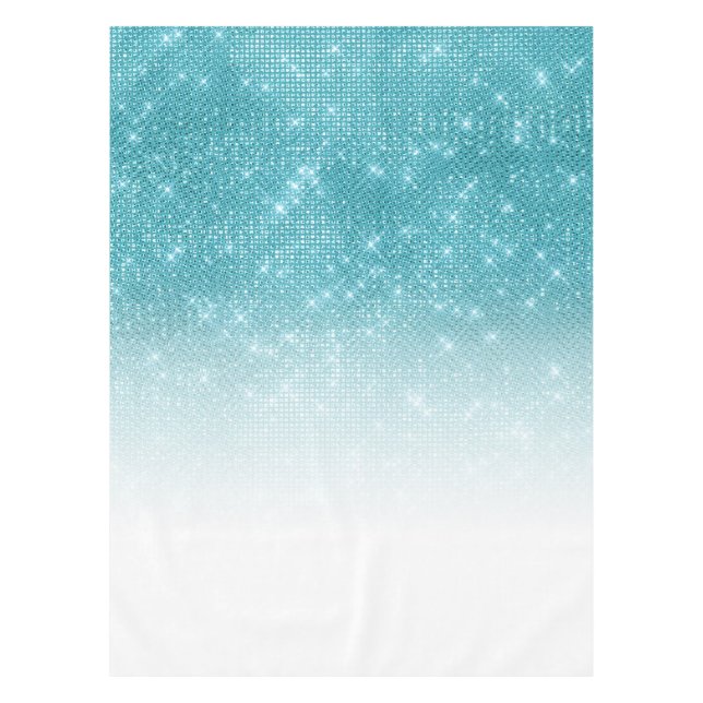 Glamorous Sparkly Aqua Blue Glitter Sequin Ombre Tablecloth (Front)