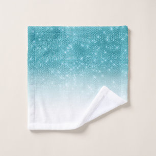 Glamorous Sparkly Aqua Blue Glitter Sequin Ombre Wash Cloth