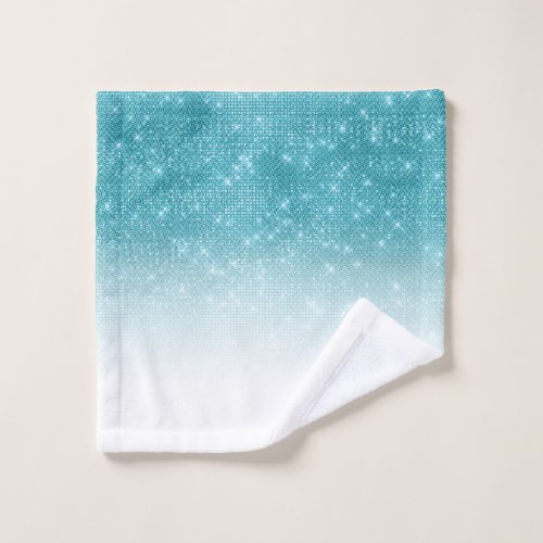 Glamorous Sparkly Aqua Blue Glitter Sequin Ombre Wash Cloth