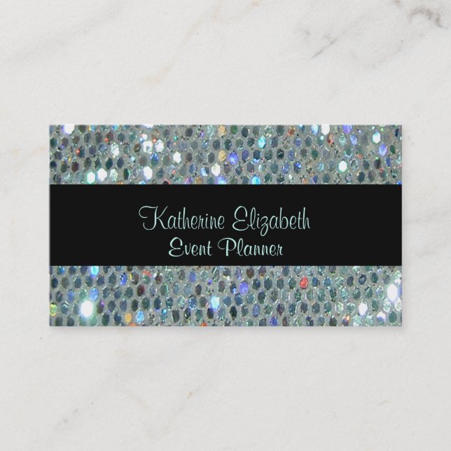 Glamorous Sparkly Glittery Glitzy Silver Bling Business Card (Front)