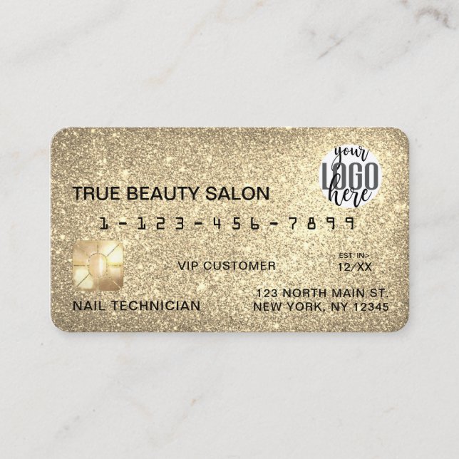 Glamorous Sparkly Gold Glitter Credit Card Logo (Front)