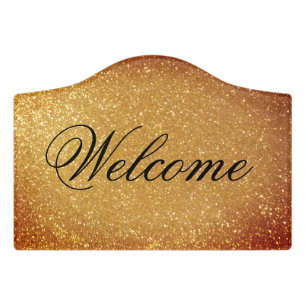 Glamorous sparkly gold glitter custom made welcome door sign