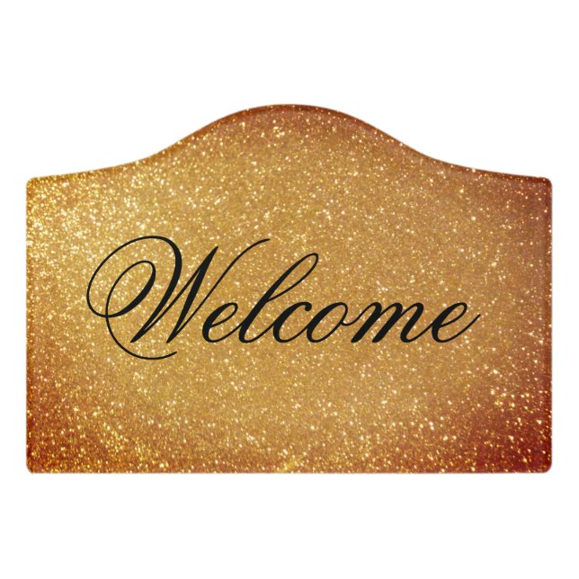 Glamorous sparkly gold glitter custom made welcome door sign (Small Crest Front)