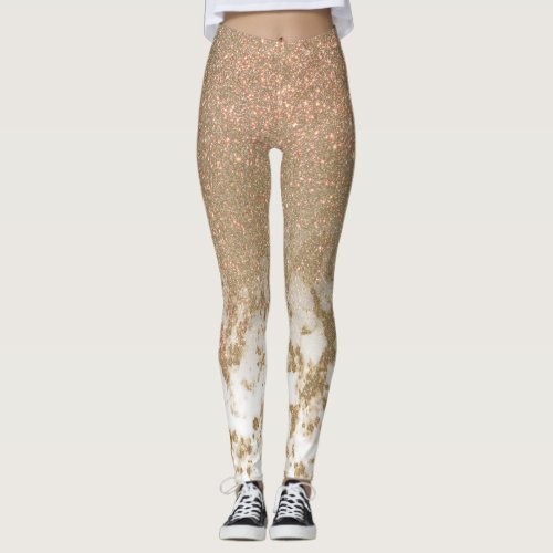 Glamorous Sparkly Gold Glitter Marble Ombre Leggings