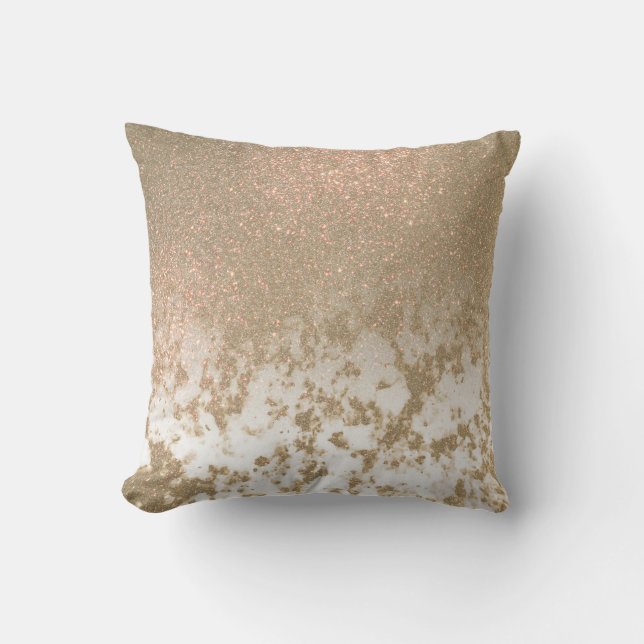 Glamorous Sparkly Gold Glitter Marble Ombre Outdoor Pillow (Front)