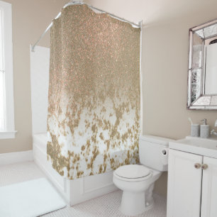 Glamorous Sparkly Gold Glitter Marble Ombre Shower Curtain