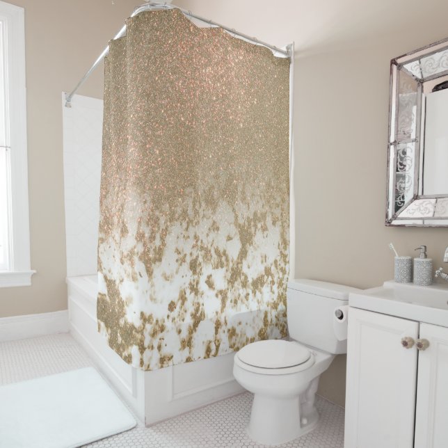 Glamorous Sparkly Gold Glitter Marble Ombre Shower Curtain (In Situ)