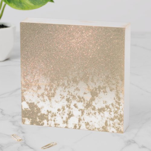 Glamorous Sparkly Gold Glitter Marble Wooden Box Sign