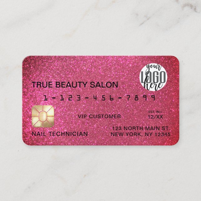 Glamorous Sparkly Pink Glitter Credit Card Logo (Front)
