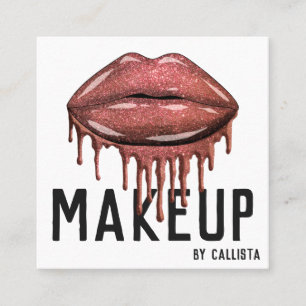 Glamorous Sparkly Rose Glitter Drips Lips Makeup Square Business Card
