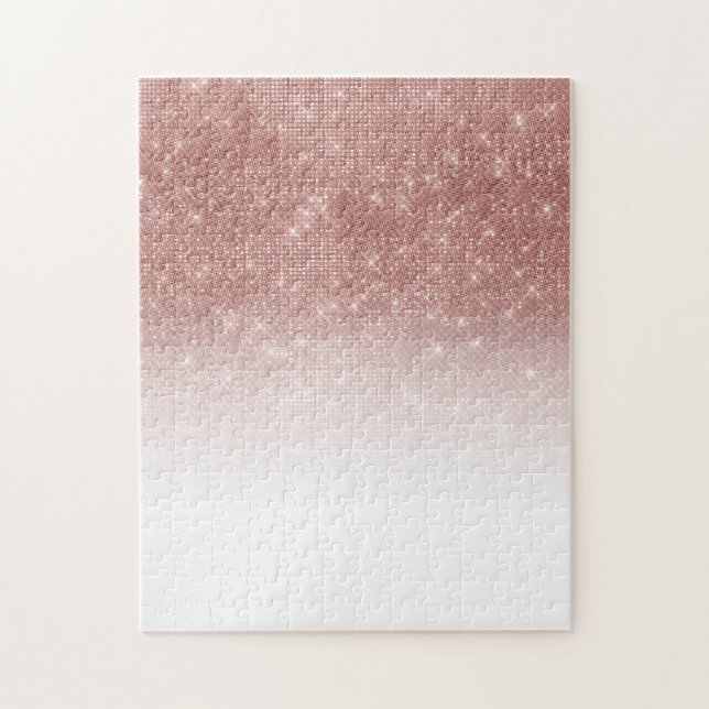 Glamorous Sparkly Rose Gold Glitter Sequin Ombre Jigsaw Puzzle (Vertical)