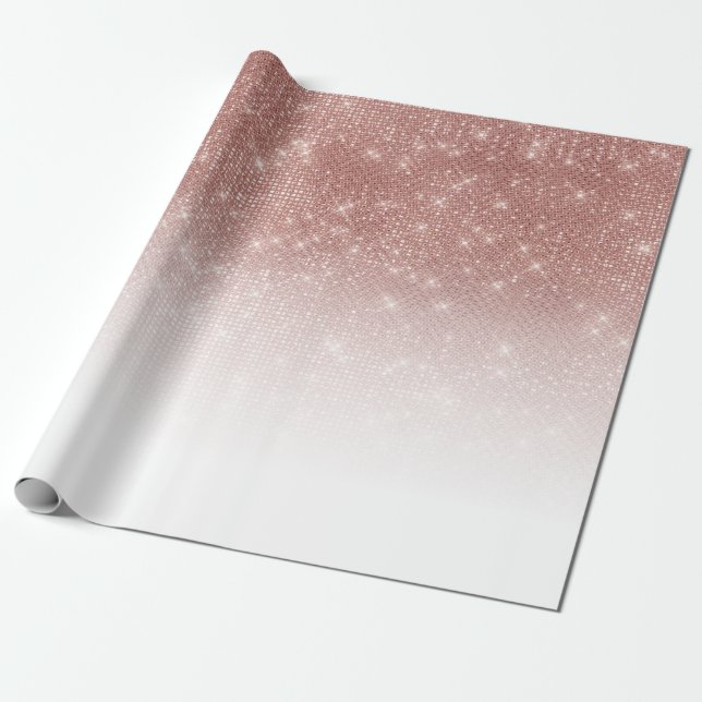 Glamorous Sparkly Rose Gold Glitter Sequin Ombre Wrapping Paper (Unrolled)