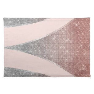 Glamorous Sparkly Silver Rose Gold Glitter Geo Cloth Placemat