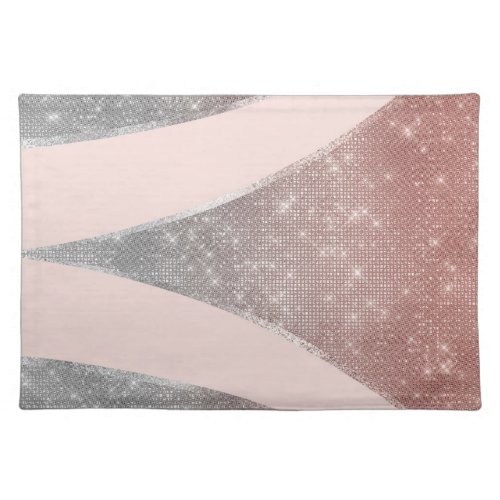 Glamorous Sparkly Silver Rose Gold Glitter Geo Cloth Placemat