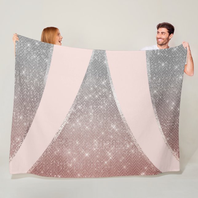 Glamorous Sparkly Silver Rose Gold Glitter Geo Fleece Blanket (In Situ)