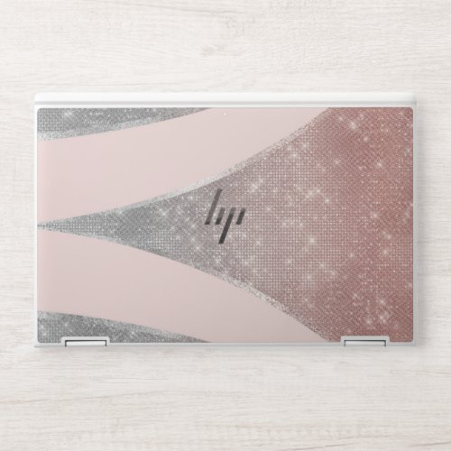 Glamorous Sparkly Silver Rose Gold Glitter Geo HP Laptop Skin