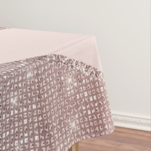 Glamorous Sparkly Silver Rose Gold Glitter Geo Tablecloth