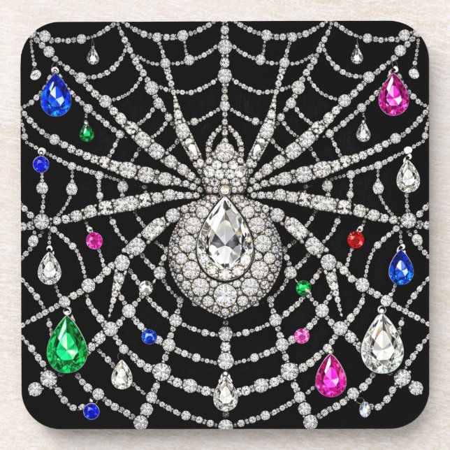 Glamorous Spider Bejewelled Diamond design  Beverage Coaster (Front)