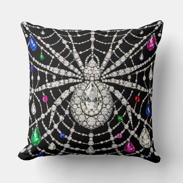 Glamorous Spider Bejewelled Diamond design  Throw Pillow (Front)