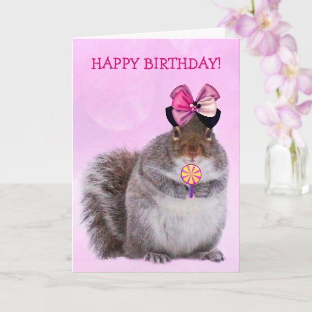 Glamorous Squirrel Birthay Card (Orchid)