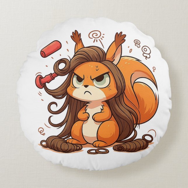 Glamorous Squirrel Hair Day Round Pillow (Front)