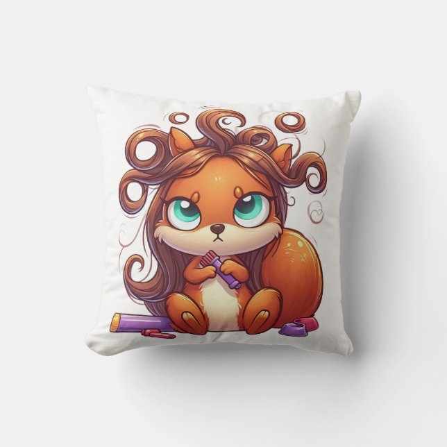 Glamorous Squirrel Hair Day Throw Pillow (Front)