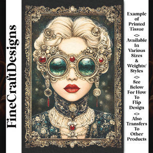 Glamorous Steampunk Woman, Ornate BY8 Decoupage Tissue Paper