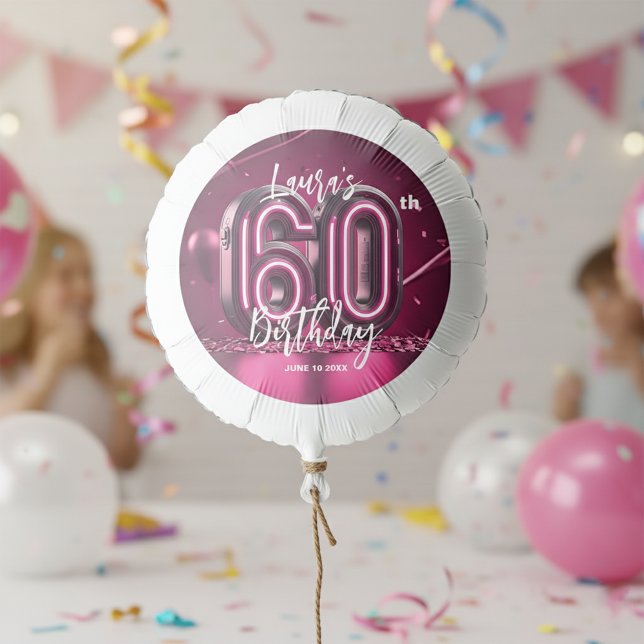 Glamorous Stylish Chic Hot Pink Neon 60th Birthday Balloon (Creator Uploaded)