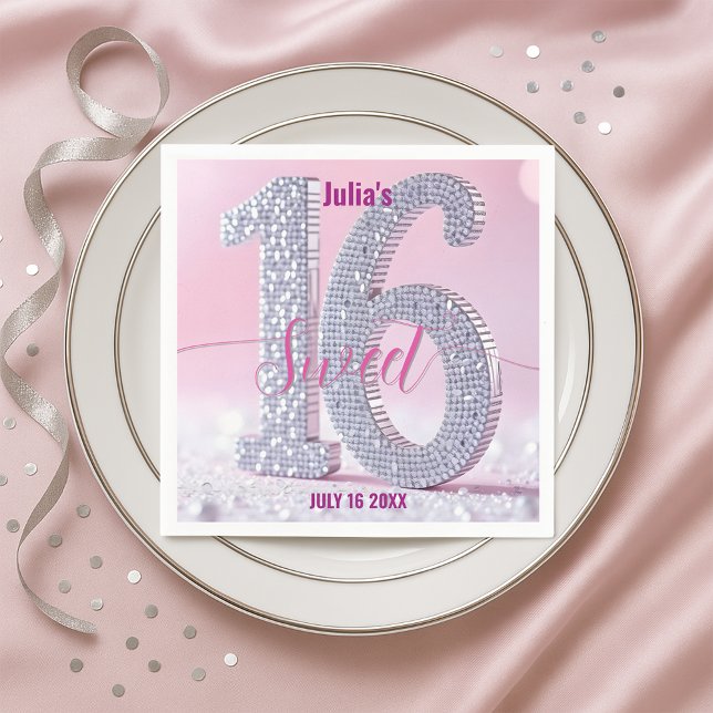 Glamorous  Stylish Chic Rhinestone Sweet Sixteen Napkins (Creator Uploaded)