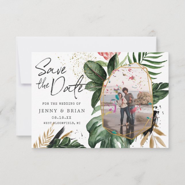 Glamorous Summer Greenery | Photo Save the Date (Front)