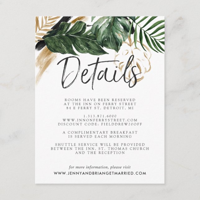 Glamorous Summer Greenery Wedding Guest Details Enclosure Card (Front)