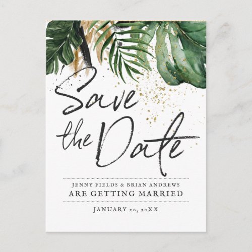 Glamorous Summer Greenery Wedding  Save the Date Announcement Postcard