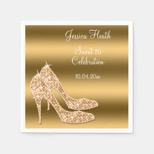 Glamorous Sweet 16 Birthday Gold Stilettos Napkins